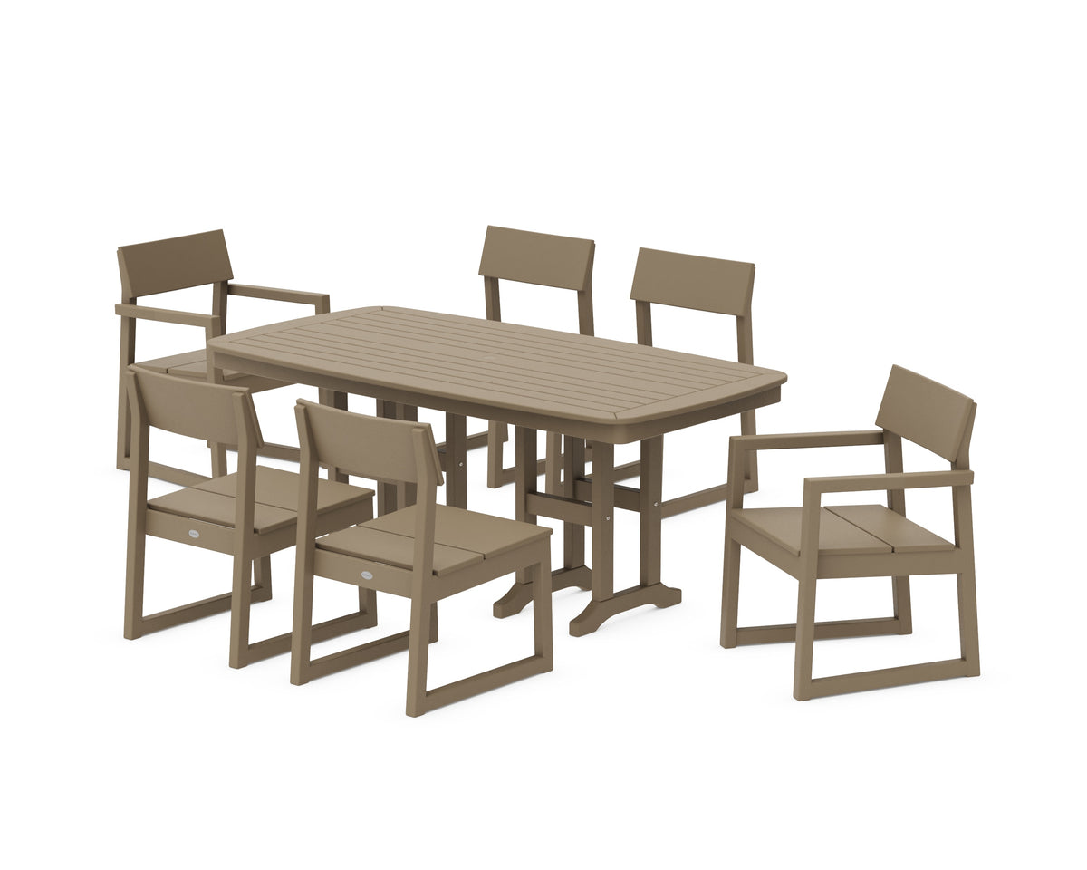 POLYWOOD EDGE 7-Piece Dining Set (Nautical 37" x 72" Table) in Vintage Sahara