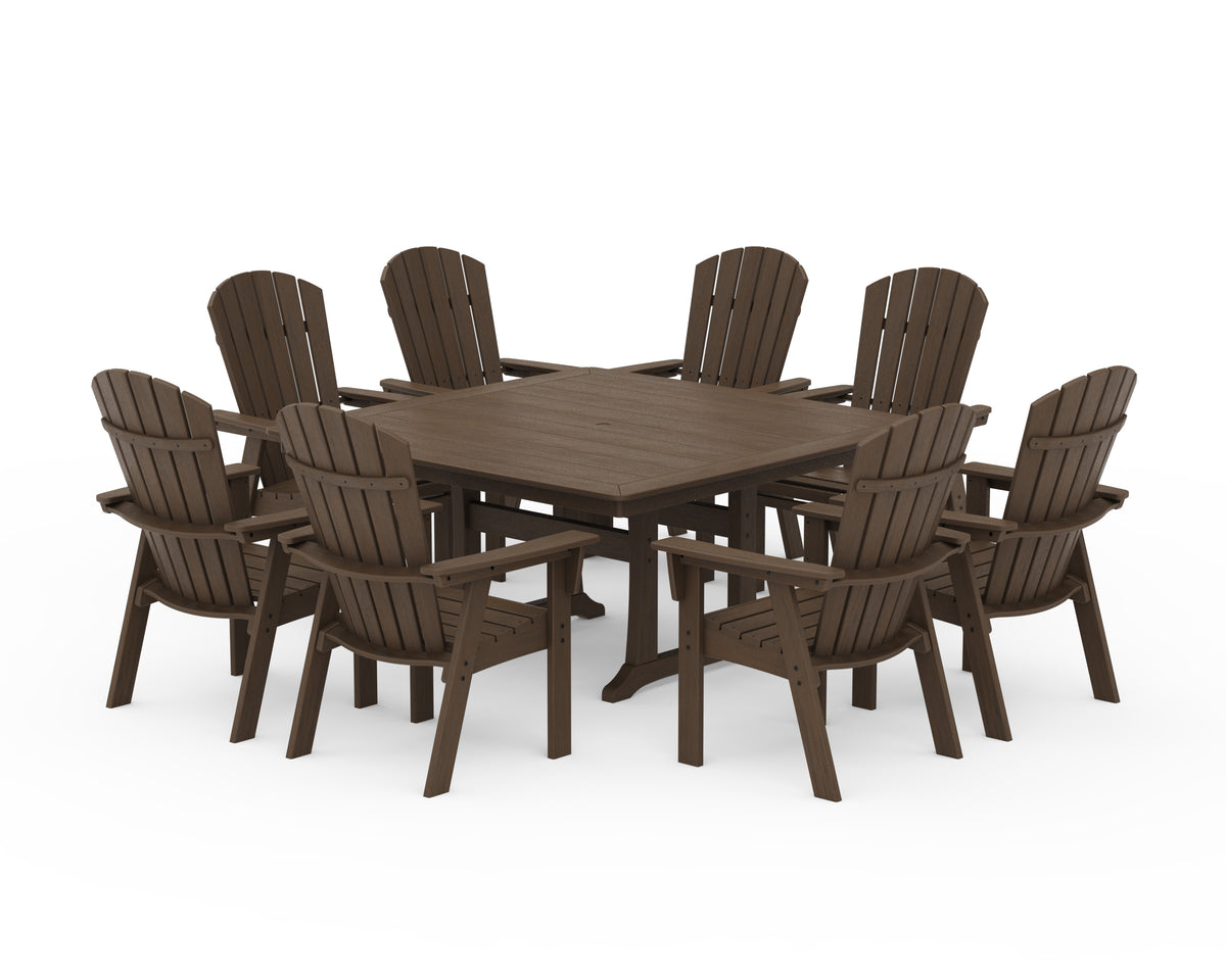 POLYWOOD Nautical Adirondack 9-Piece Trestle Dining Set in Kona