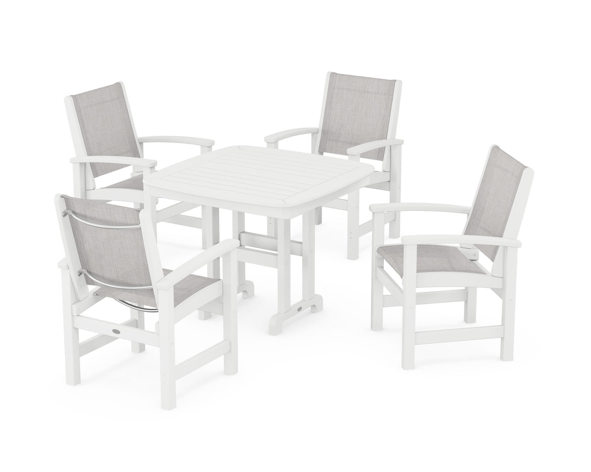 POLYWOOD Coastal 5-Piece Dining Set with Nautical 37" Dining Table in White / Parchment