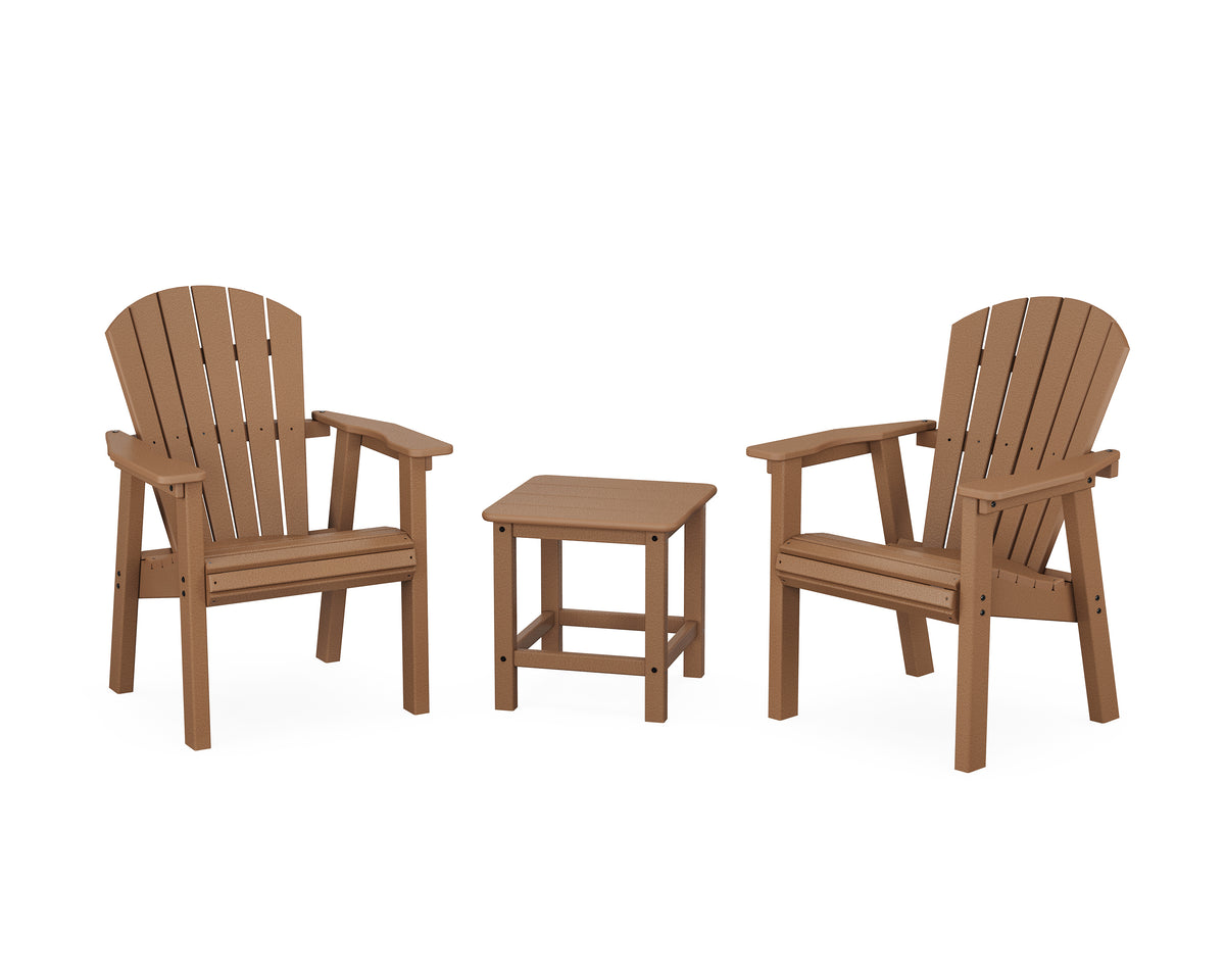 POLYWOOD Seashell 3-Piece Upright Adirondack Chair Set in Teak