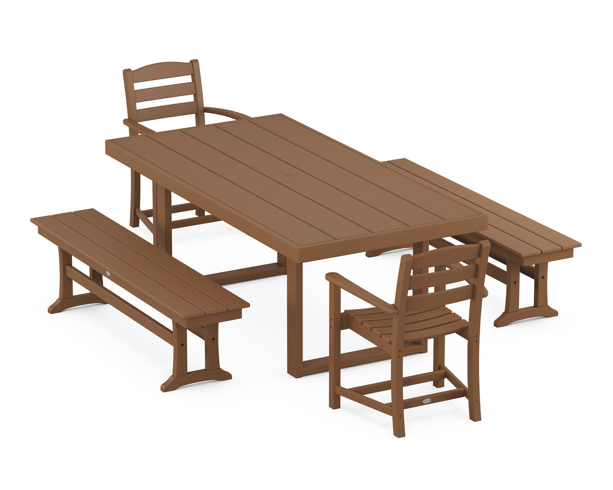 POLYWOOD La Casa Café 5-Piece Dining Set with Benches - 39" x 78" Table in Teak
