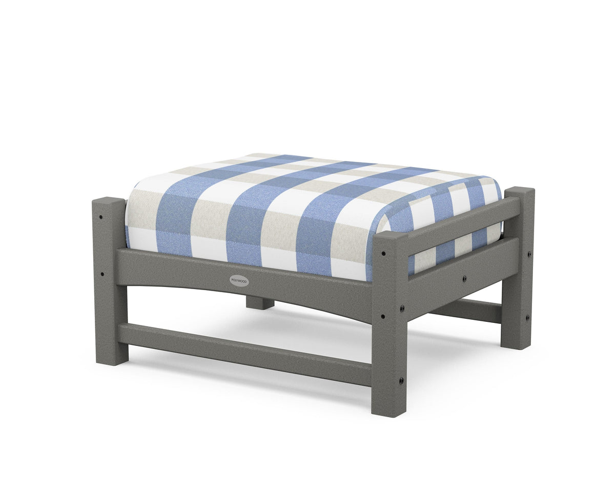 POLYWOOD Club Ottoman in Slate Grey / Buffalo Plaid Sky Blue