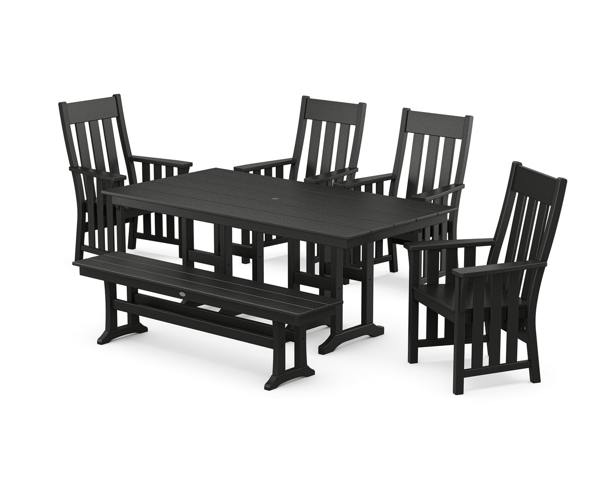 POLYWOOD Acadia 6-Piece Farmhouse Dining Set with Bench in Black