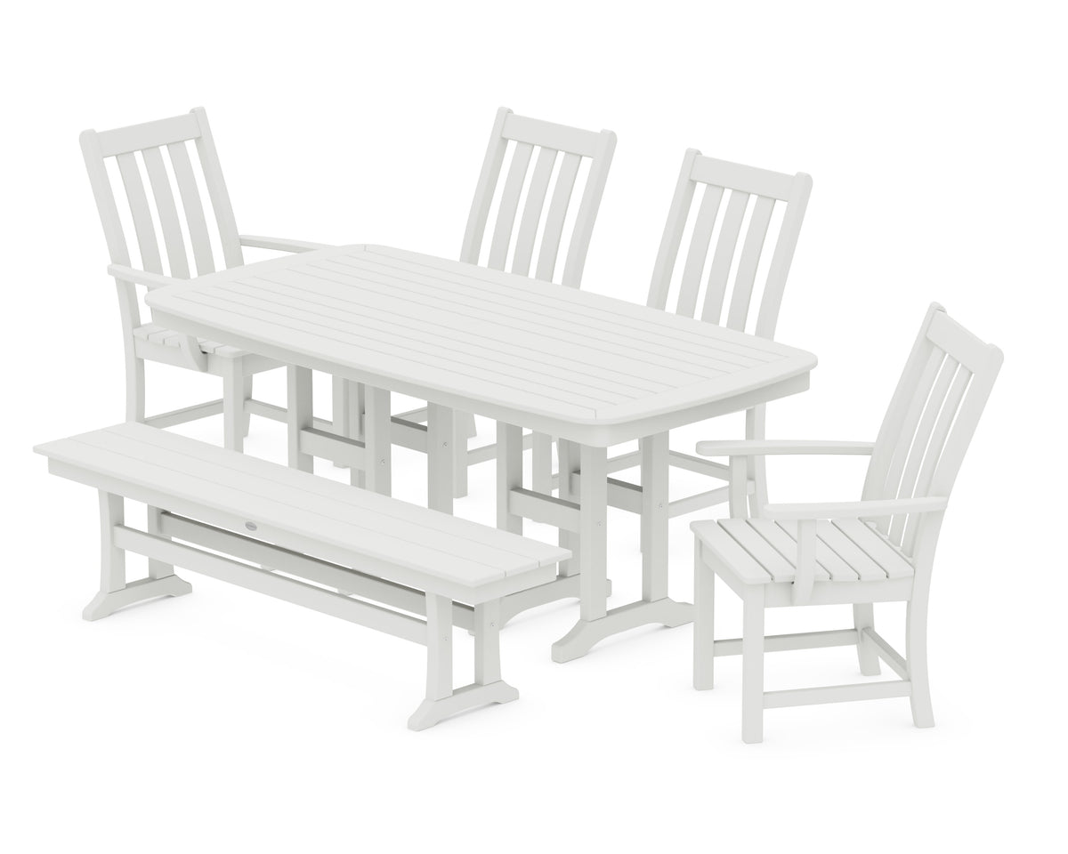 POLYWOOD Vineyard 6-Piece Dining Set with Bench - 37" x 72" Table in Vintage White