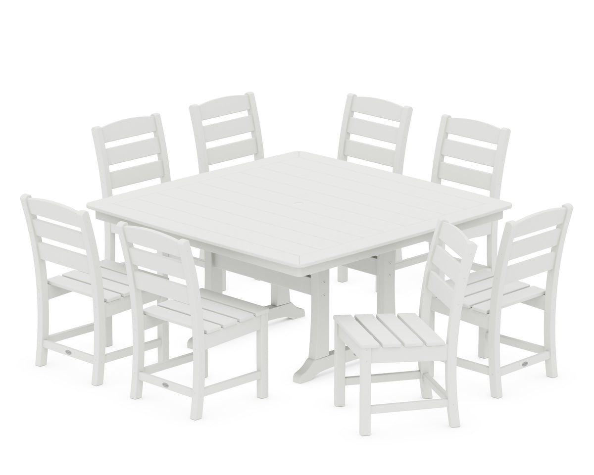 POLYWOOD Lakeside 9-Piece Nautical Trestle Dining Set in Vintage White