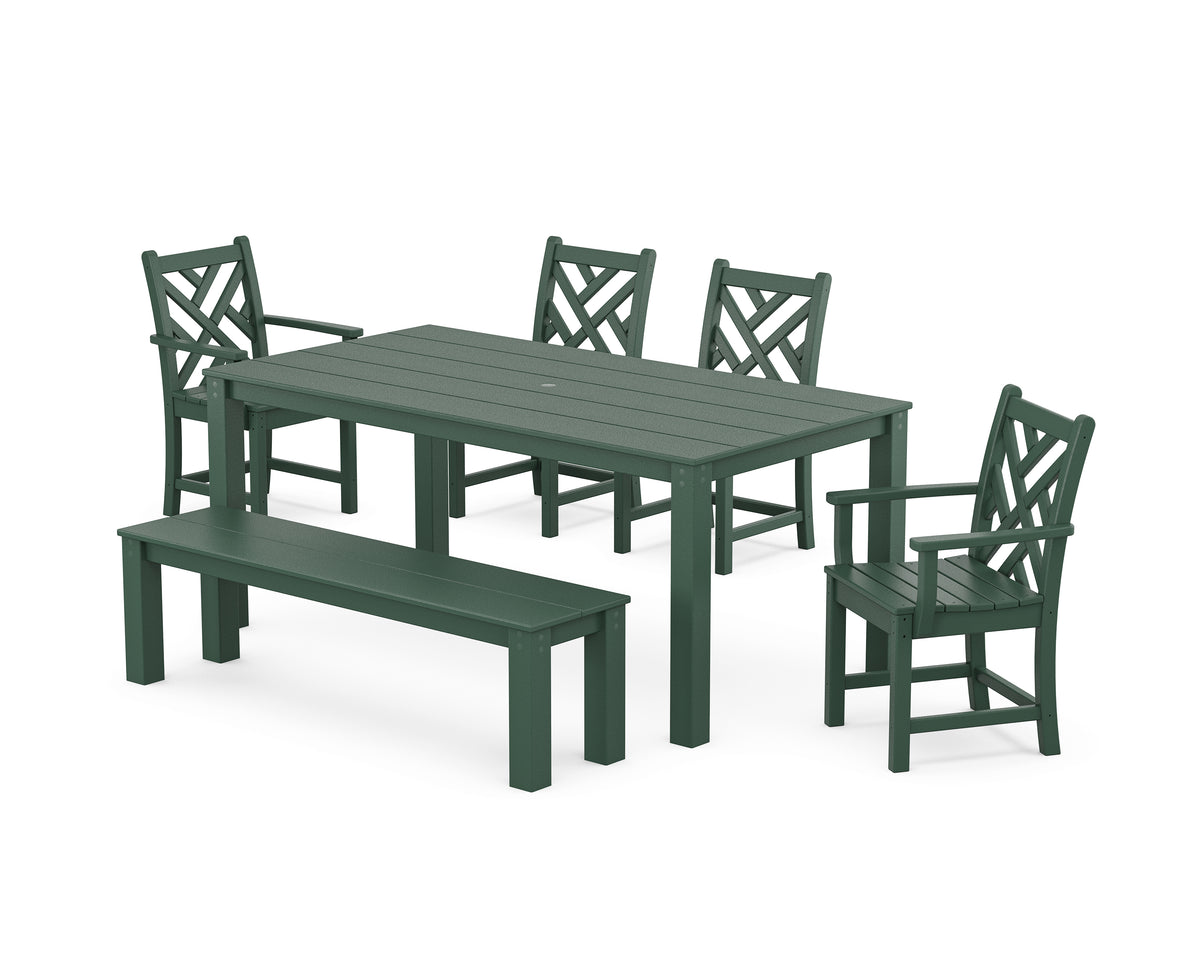 POLYWOOD Chippendale 6-Piece Parsons Dining Set with Bench with Chippendale Dining Side Chair in Green