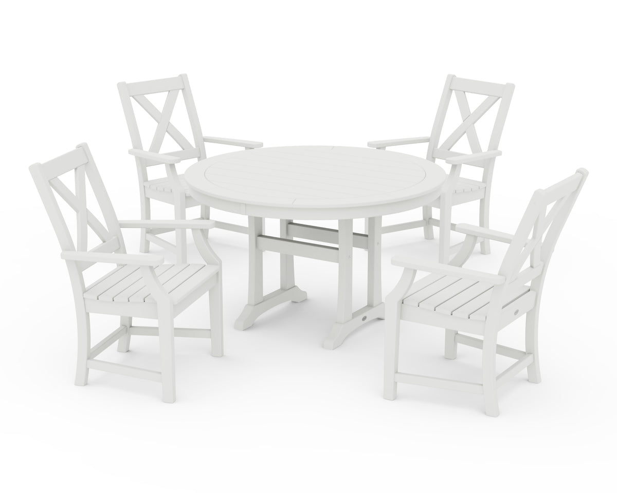 POLYWOOD Braxton 5-Piece Nautical Trestle Arm Chair Dining Set in Vintage White