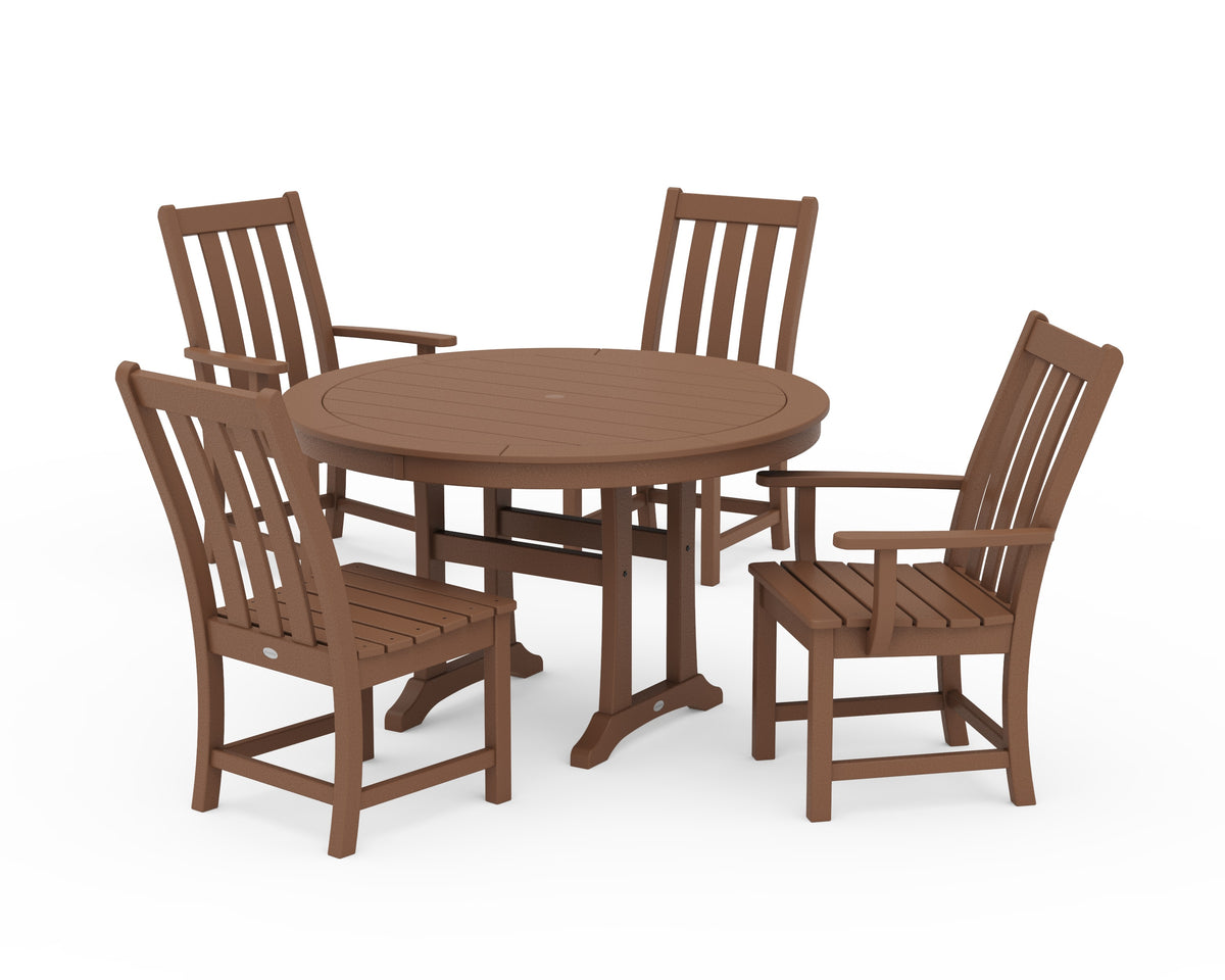 POLYWOOD Vineyard 5-Piece Nautical Trestle Dining Set in Teak