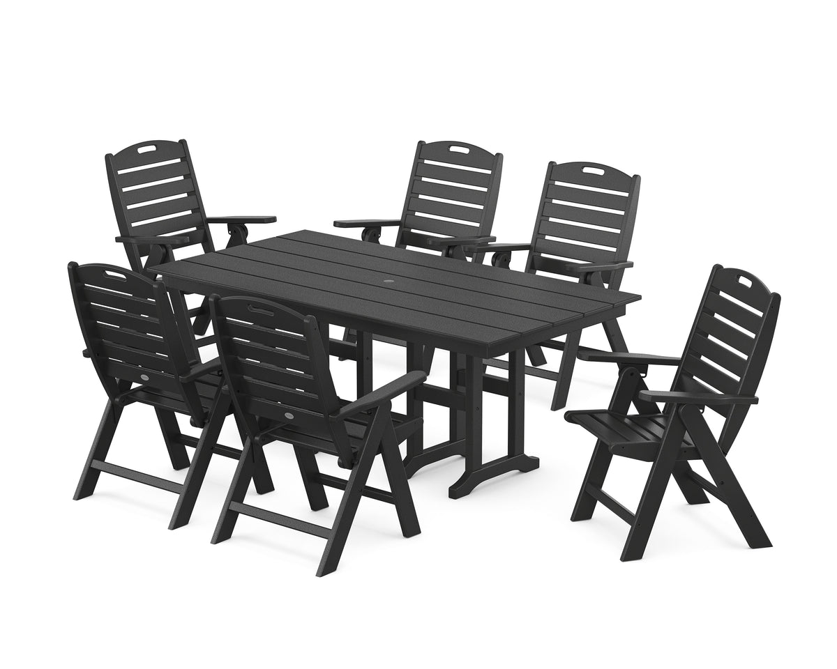 POLYWOOD Nautical Highback 7-Piece Farmhouse Dining Set in Black
