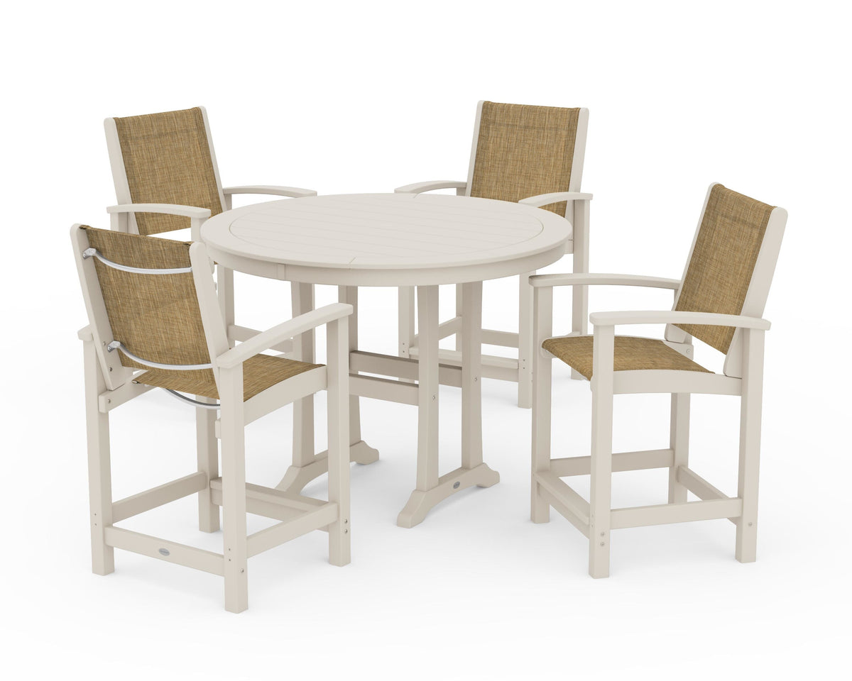 POLYWOOD Coastal 5-Piece Counter Set in Sand / Burlap