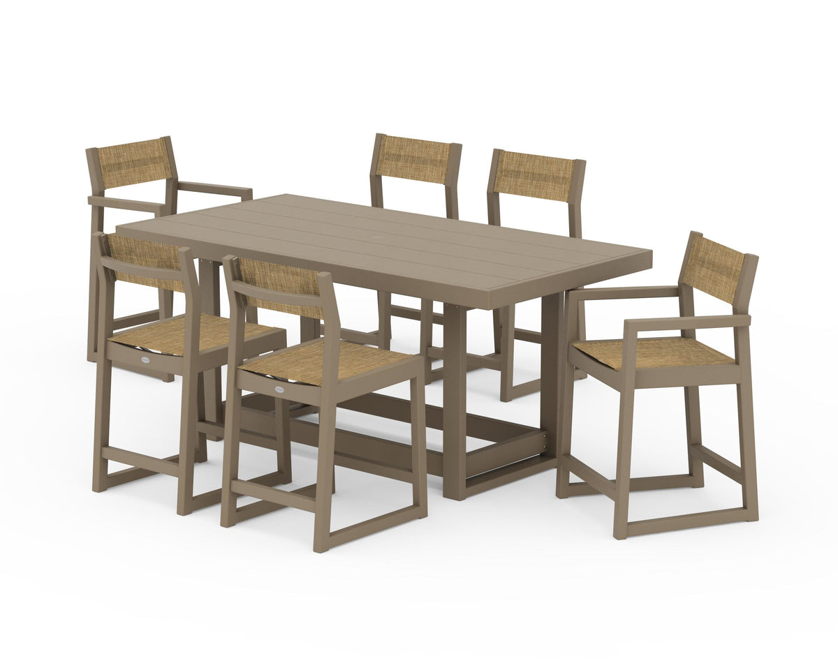 POLYWOOD EDGE Sling 7-Piece Counter Table Set in Vintage Sahara / Burlap