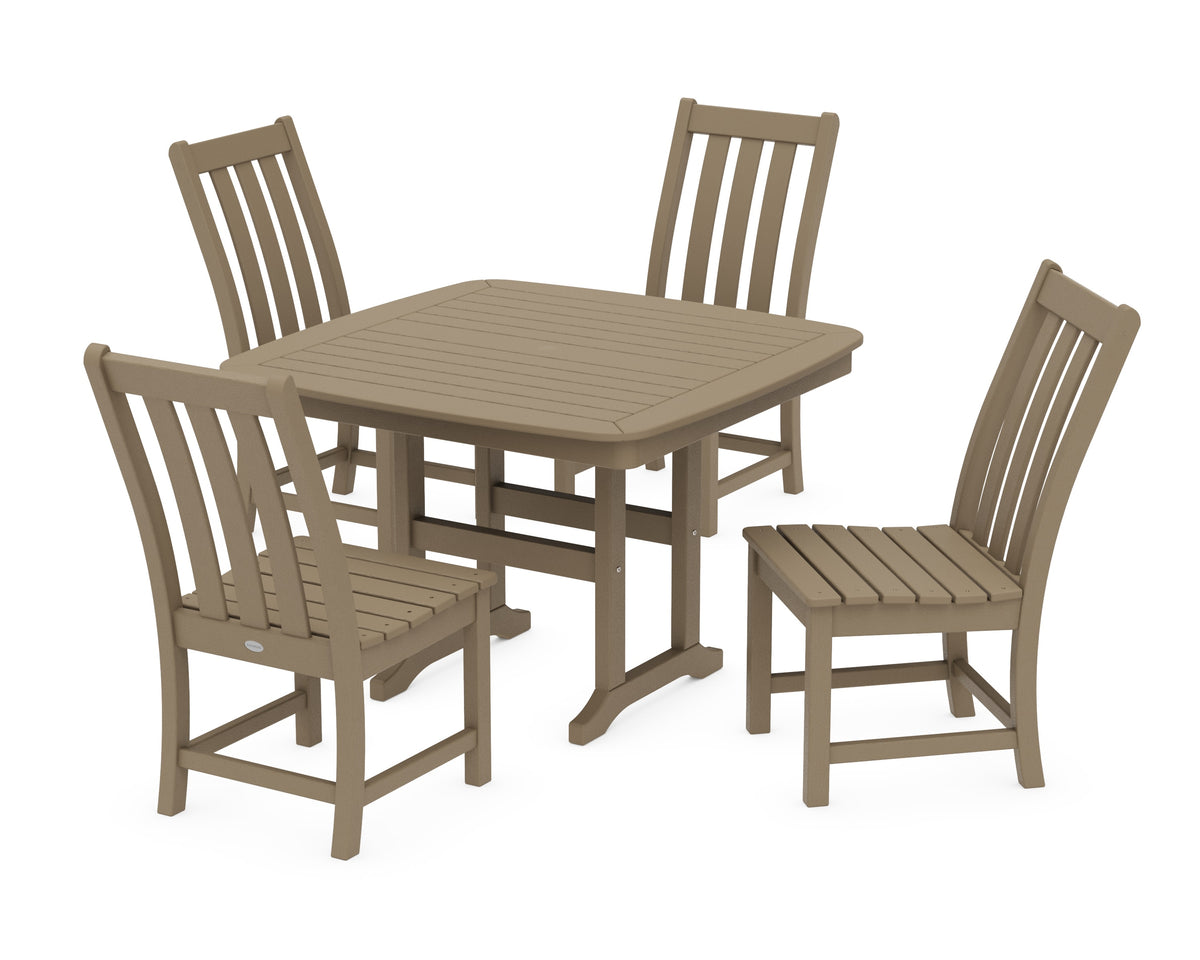 POLYWOOD Vineyard Side Chair 5-Piece Dining Set with Trestle Legs - 44" Table in Vintage Sahara