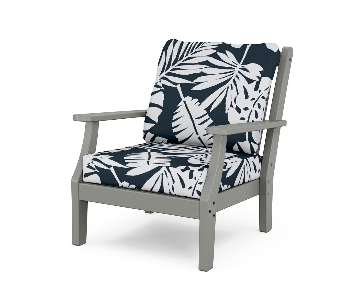 POLYWOOD Wovendale Deep Seating Chair in Slate Grey / Leaf Marine Indigo