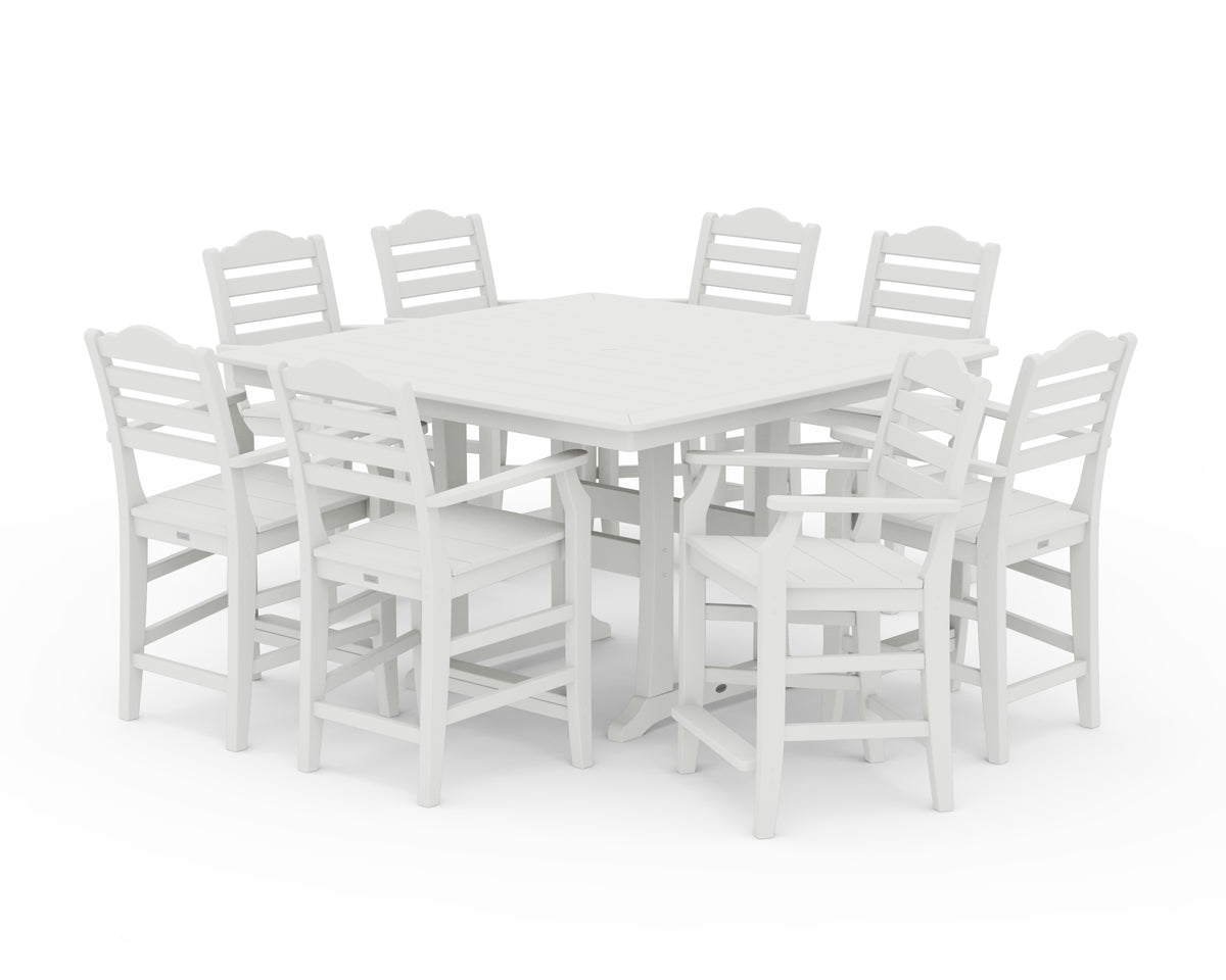 POLYWOOD Savannah 9-Piece Square Counter Set with Trestle Legs in Vintage White