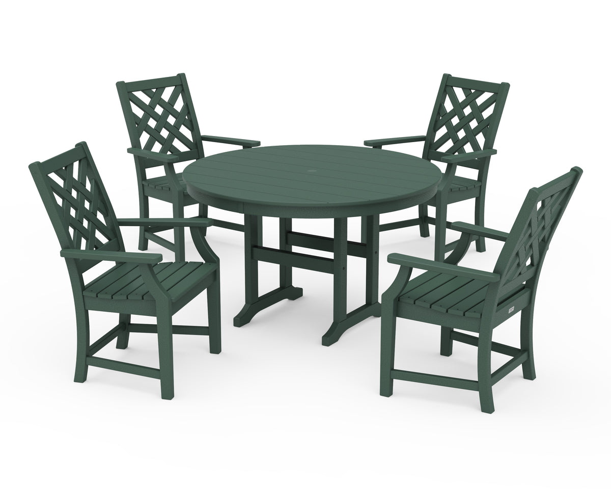 POLYWOOD Wovendale 5-Piece Round Farmhouse Dining Set in Green
