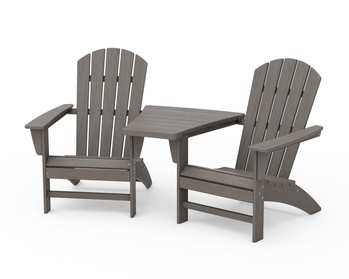POLYWOOD Nautical 3-Piece Adirondack Set with Angled Connecting Table in Driftwood