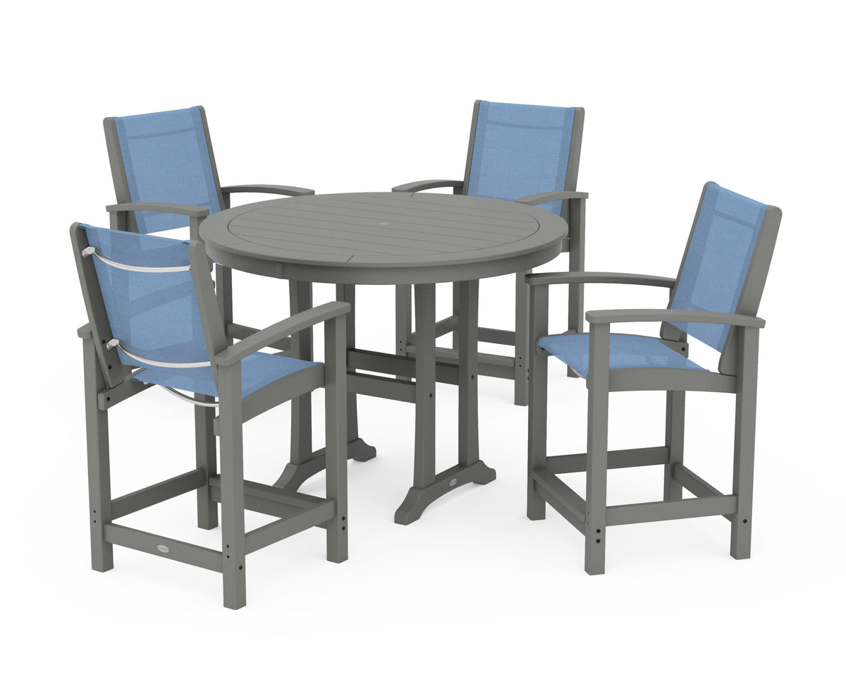 POLYWOOD Coastal 5-Piece Counter Set in Slate Grey / Poolside