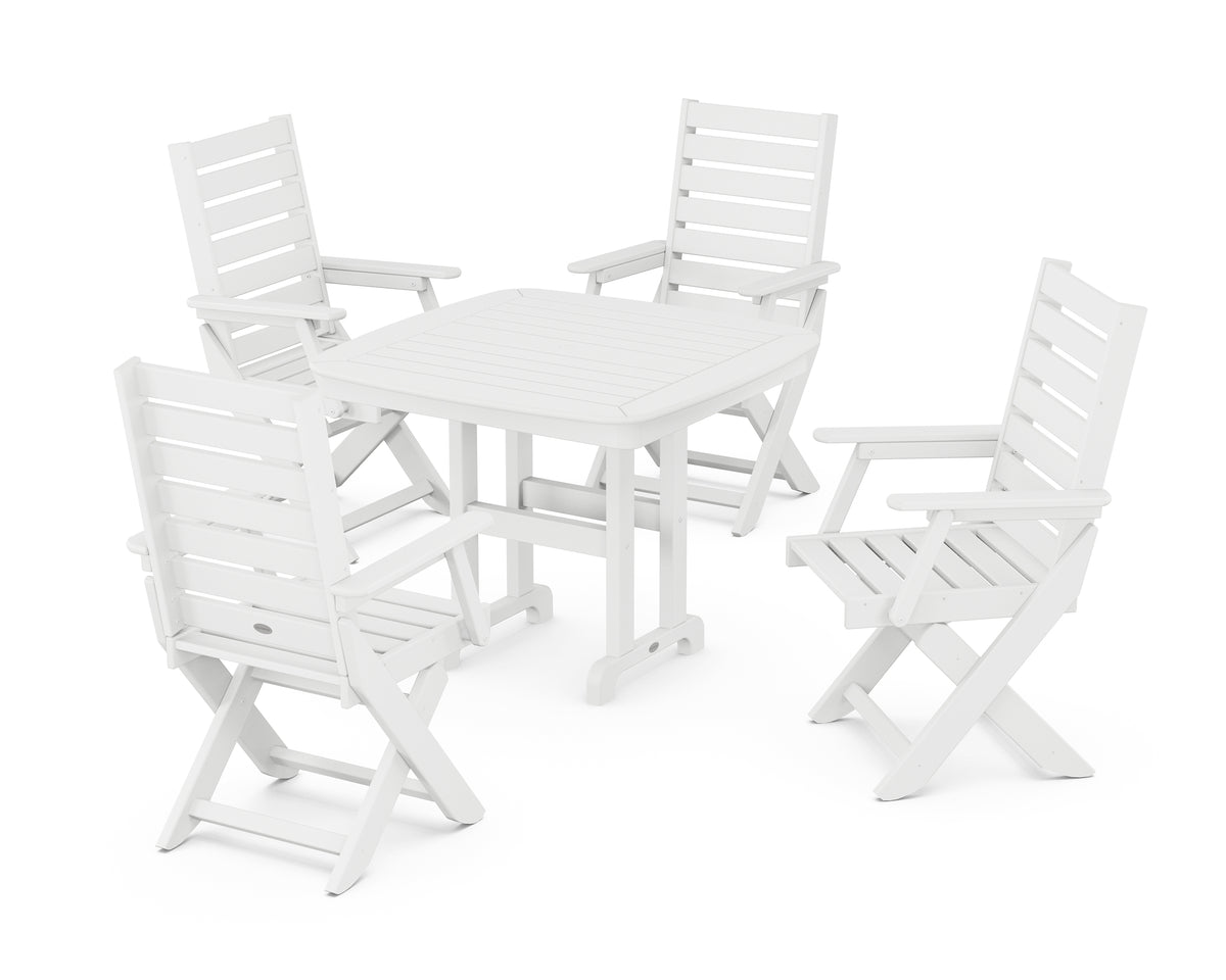POLYWOOD Captain Folding Chair 5-Piece Dining Set in White