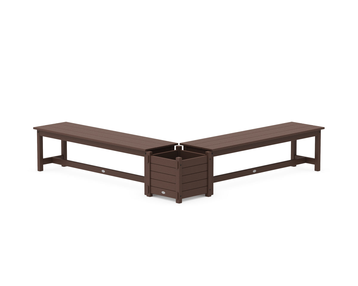 POLYWOOD 60" Nautical L-Shaped Planter Bench Set in Mahogany