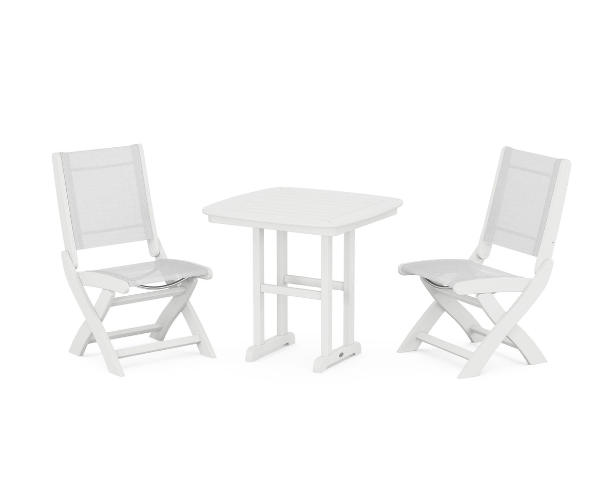 POLYWOOD Coastal Folding Side Chair 3-Piece Dining Set in White / White