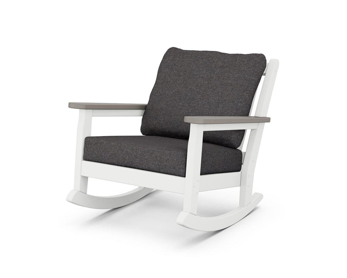 POLYWOOD Chippendale Deep Seating Rocking Chair in White / Driftwood / Ash Charcoal