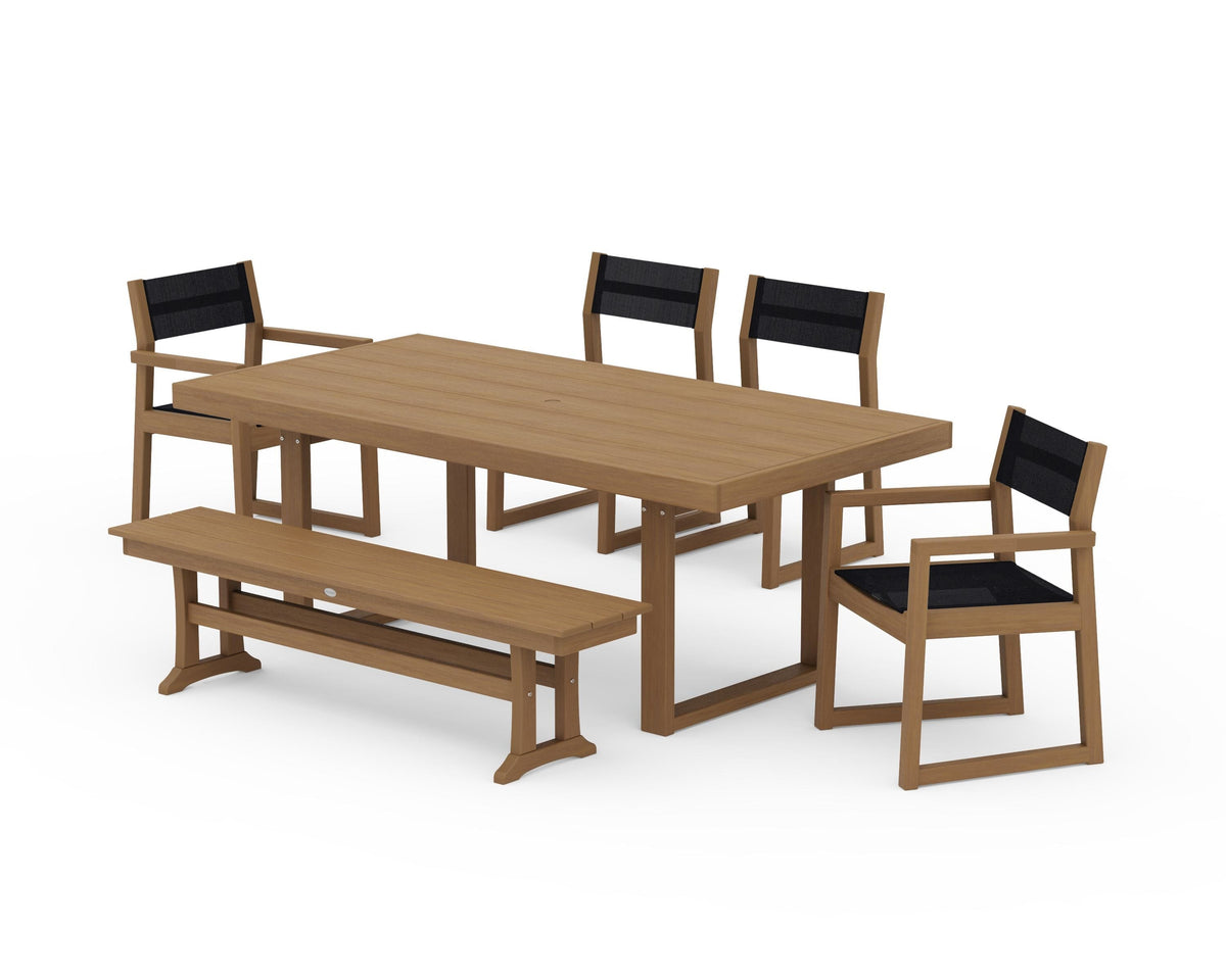 POLYWOOD EDGE Sling 6-Piece Dining Set with Bench in Natural / Black