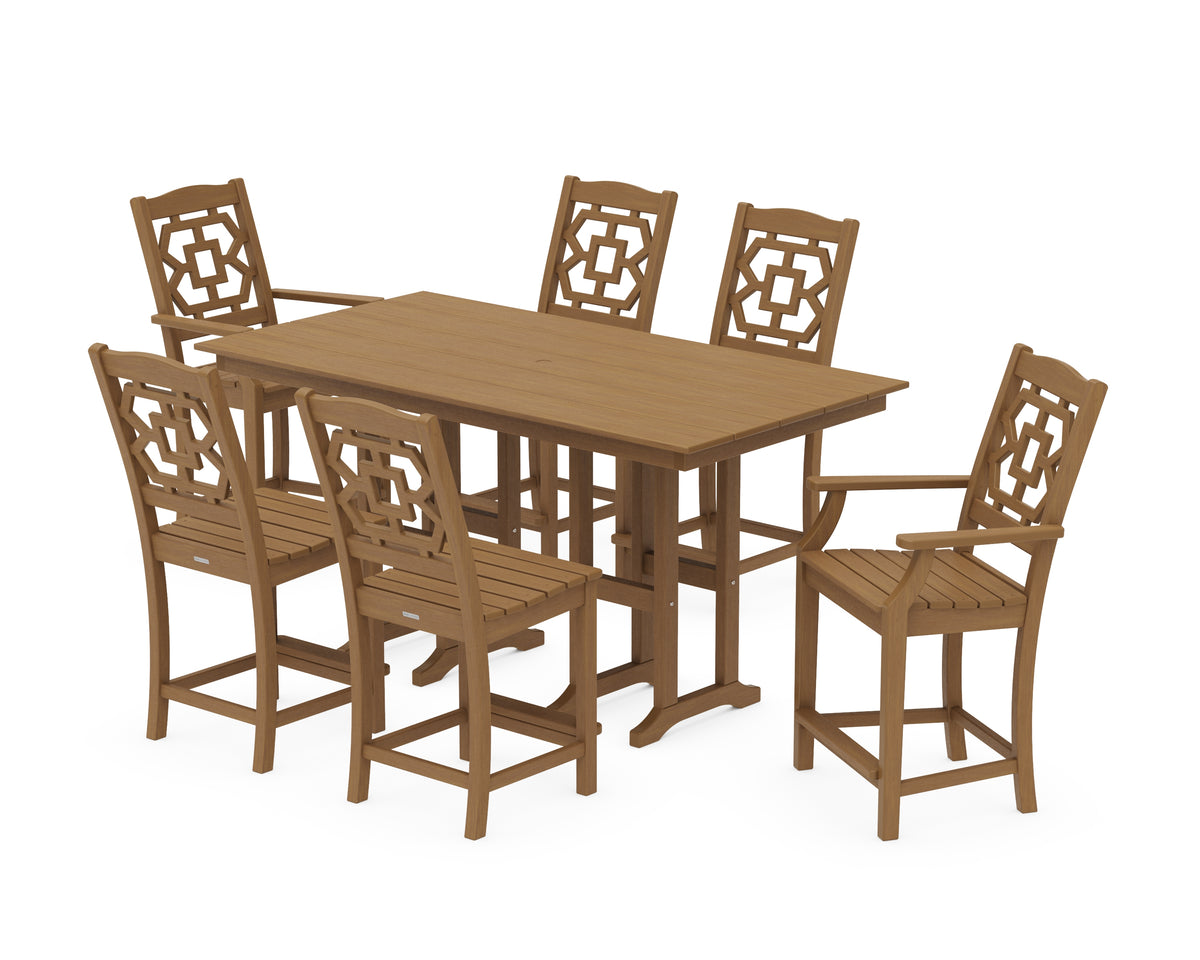 POLYWOOD Chinoiserie 7-Piece Farmhouse Counter Set in Natural