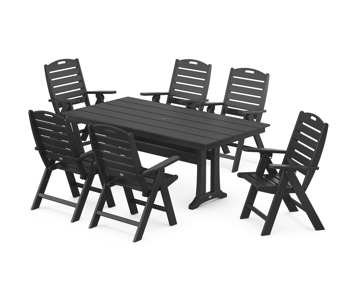 POLYWOOD Nautical Highback 7-Piece Farmhouse Dining Set with Trestle Legs in Black