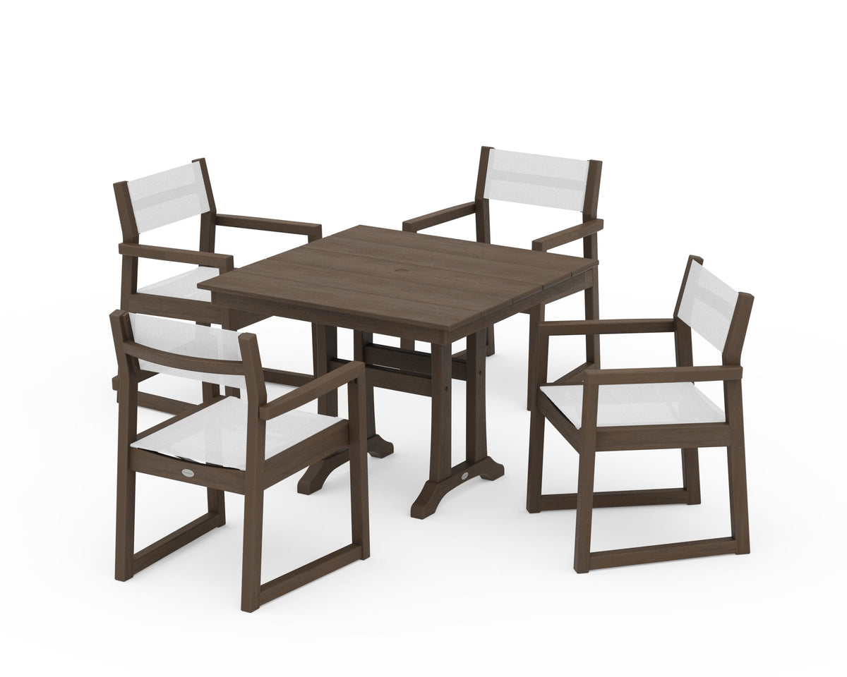 POLYWOOD EDGE Sling 5-Piece Farmhouse Dining Set with Trestle Legs in Kona / White