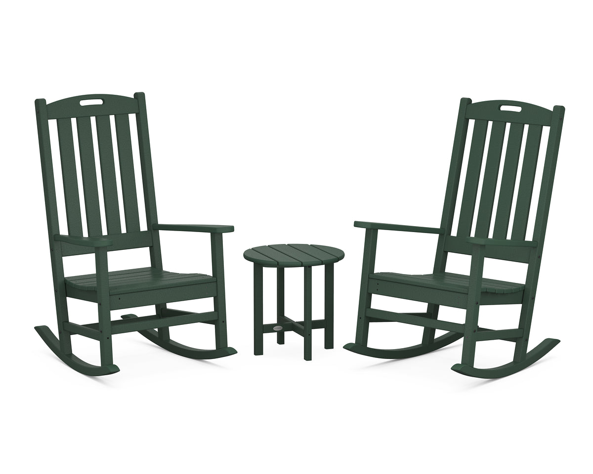 POLYWOOD Nautical 3-Piece Porch Rocking Chair Set with Round 18" Side Table in Green