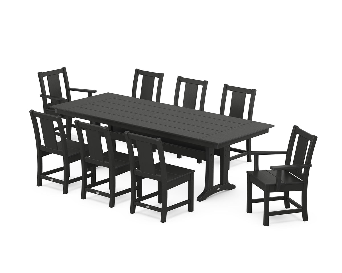 POLYWOOD Prairie 9-Piece Farmhouse Dining Set with Trestle Legs in Black