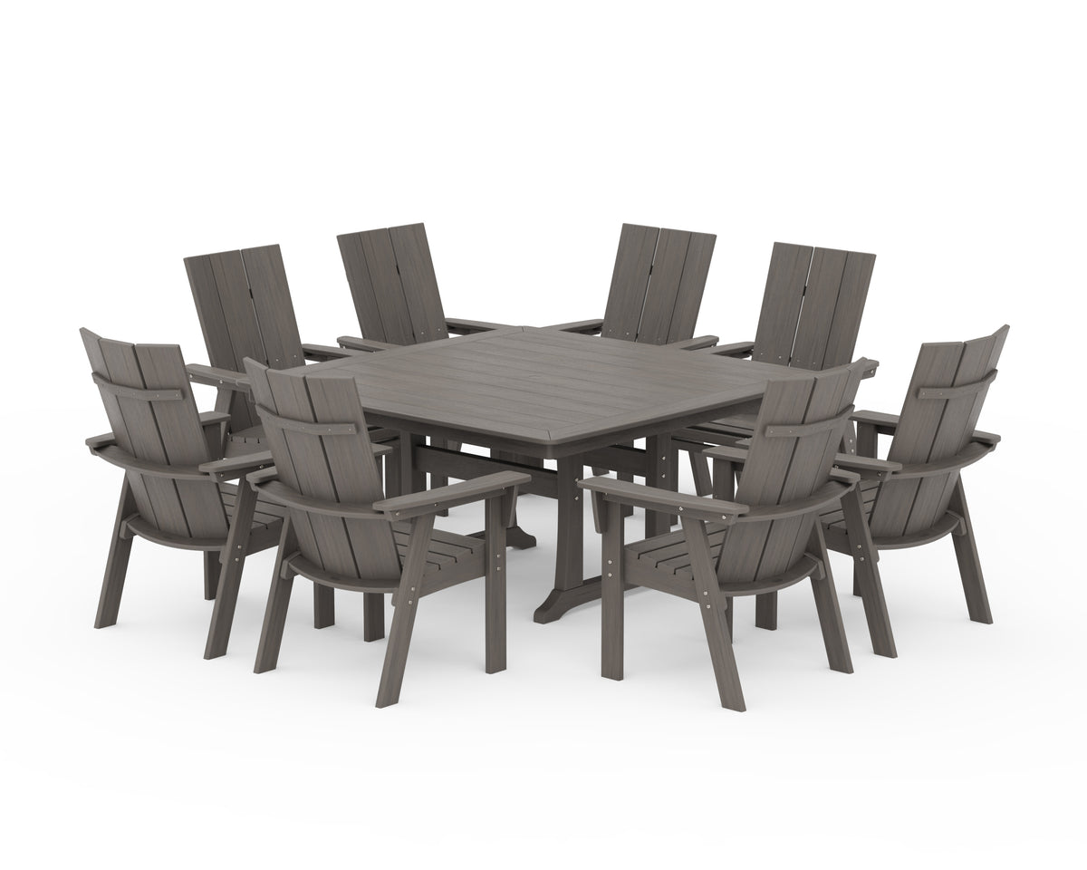 POLYWOOD Modern Curveback Adirondack 9-Piece Square Dining Set with Trestle Legs in Driftwood