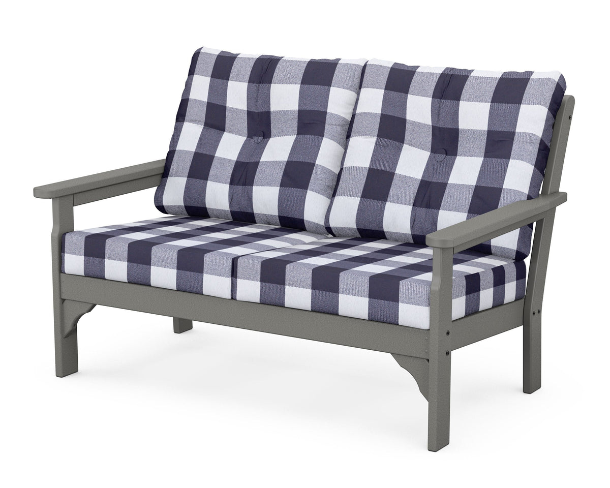 POLYWOOD Vineyard Deep Seating Loveseat in Slate Grey / Buffalo Plaid Navy