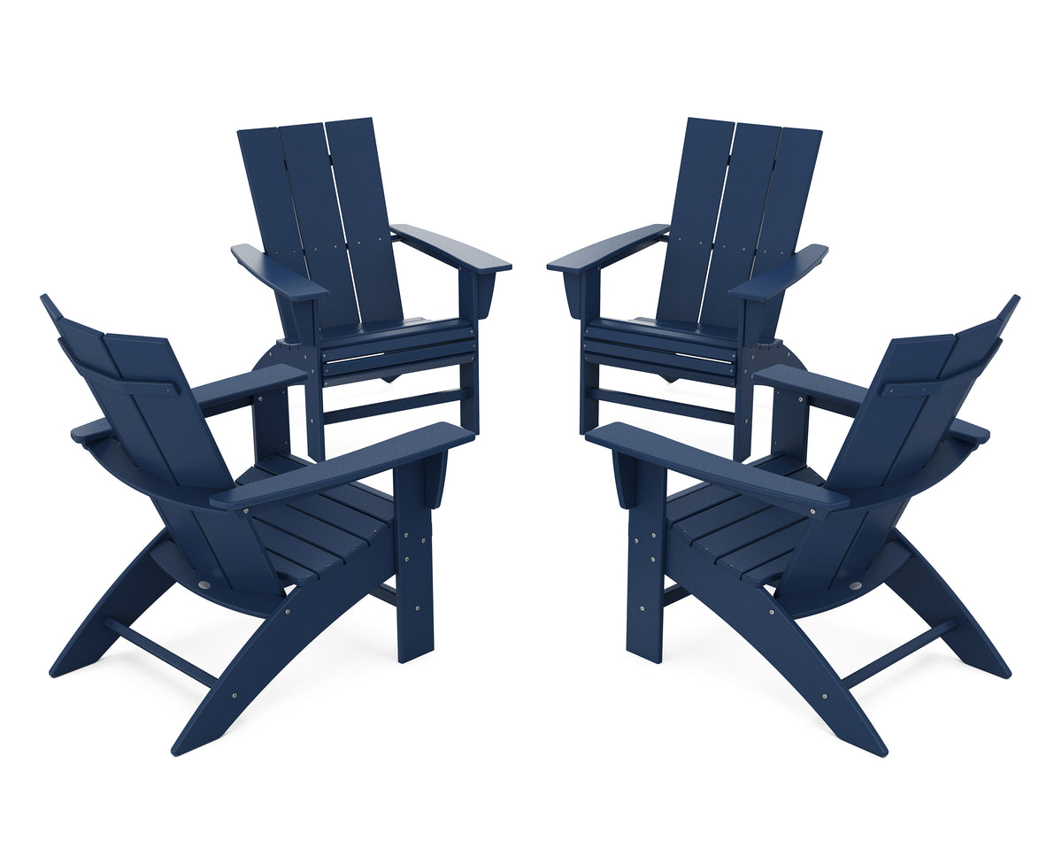 POLYWOOD 4-Piece Modern Curveback Adirondack Conversation Set in Navy