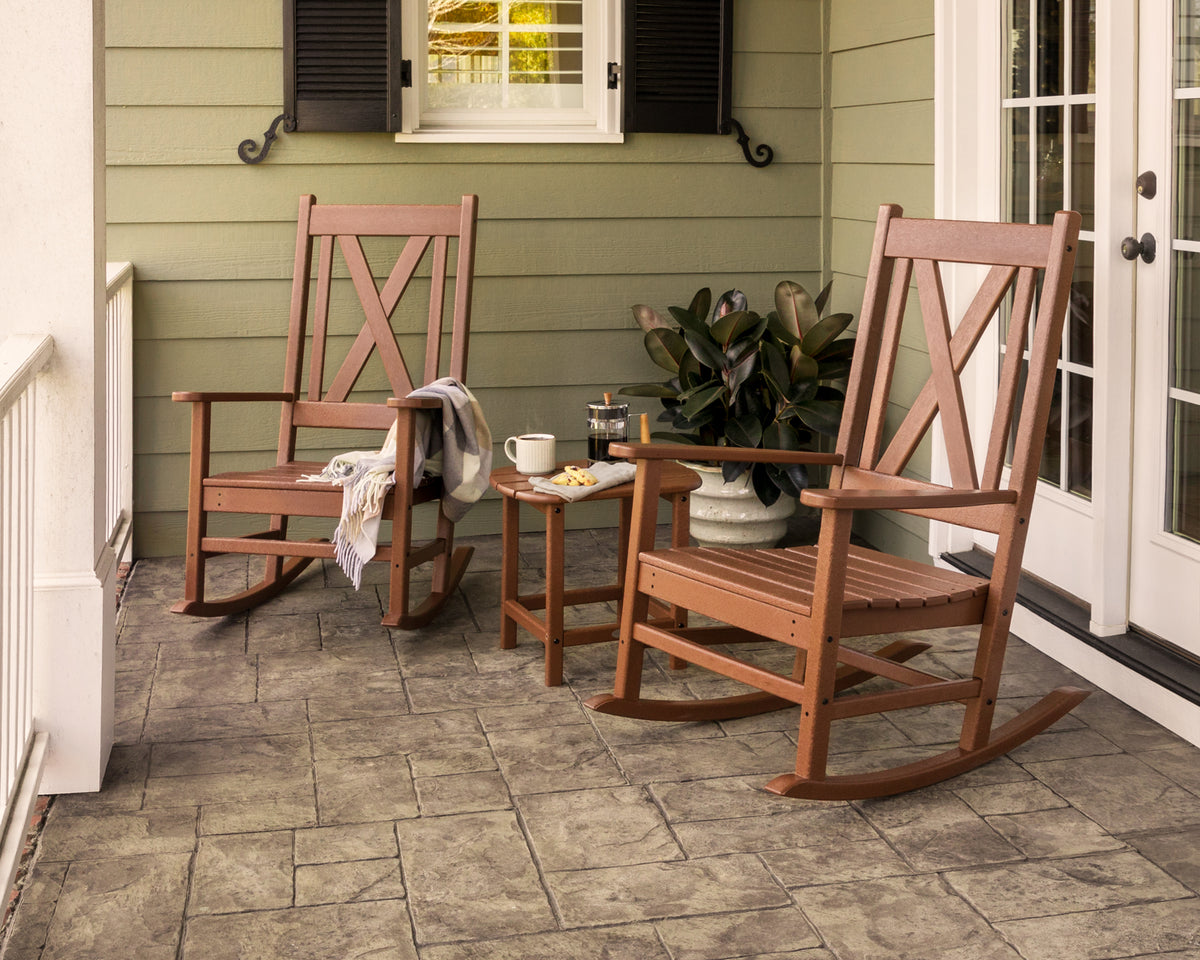 POLYWOOD Braxton 3-Piece Porch Rocking Chair Set in an outdoor setting