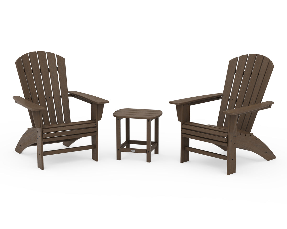 POLYWOOD Nautical 3-Piece Curveback Adirondack Set in Kona