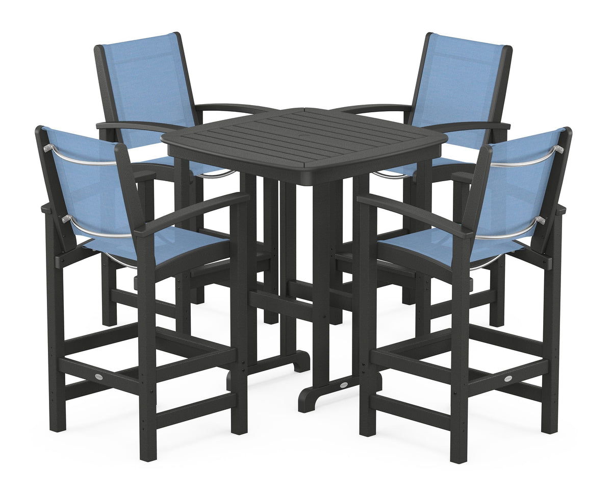 POLYWOOD Coastal 5-Piece Bar Set in Black / Poolside