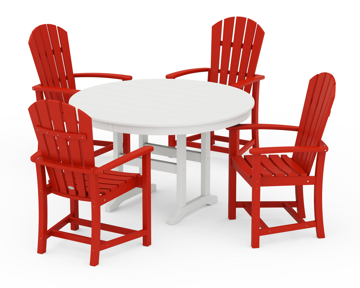 POLYWOOD Palm Coast 5-Piece Round Farmhouse Dining Set in Sunset Red / White