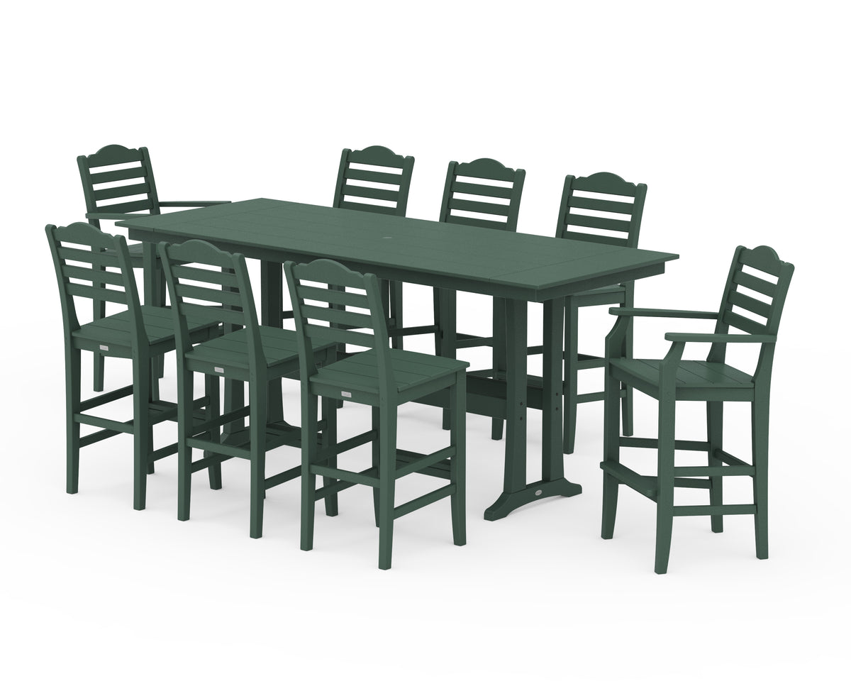 POLYWOOD Savannah 9-Piece Farmhouse Bar Set with Trestle Legs in Green
