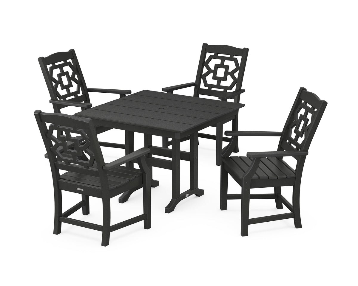 POLYWOOD Chinoiserie 5-Piece Farmhouse Dining Set in Black
