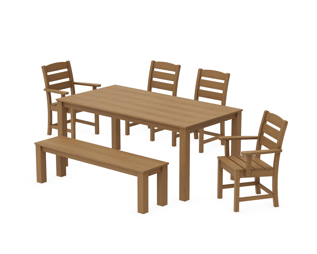 POLYWOOD Lakeside 6-Piece Parsons Dining Set with Bench with Lakeside Dining Side Chair in Natural