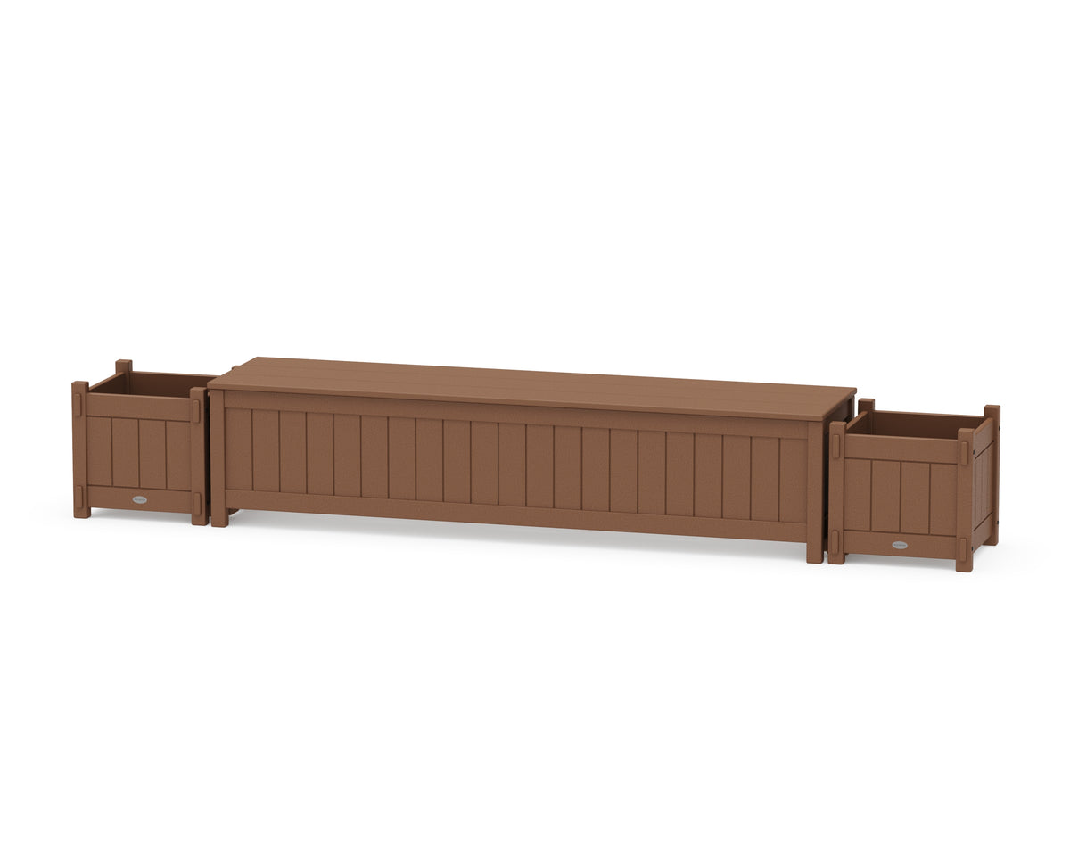 POLYWOOD 72" Vineyard Straight Planter Storage Bench Set in Teak
