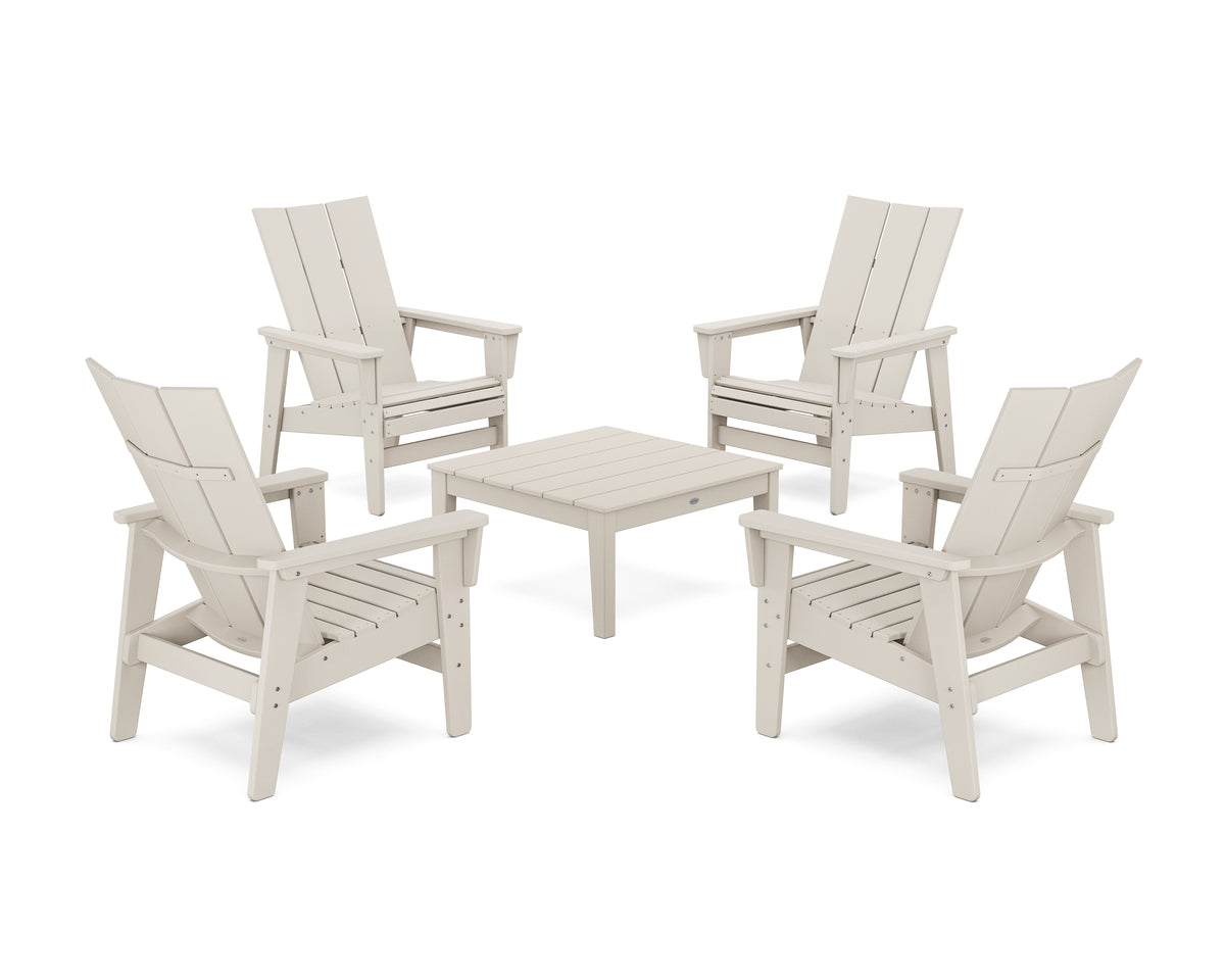 POLYWOOD 5-Piece Modern Grand Upright Adirondack Chair Conversation Group in Sand