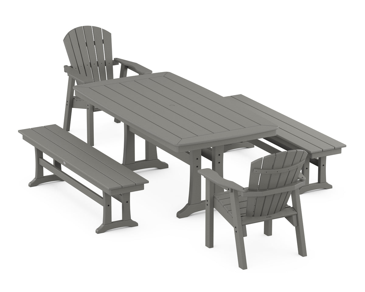 POLYWOOD Seashell 5-Piece Dining Set with Trestle Legs - 38" x 73" Table in Slate Grey