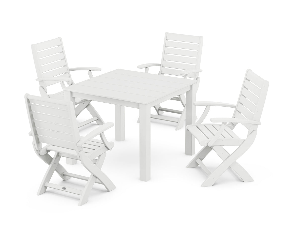 POLYWOOD Signature Folding Chair 5-Piece Parsons Dining Set in White