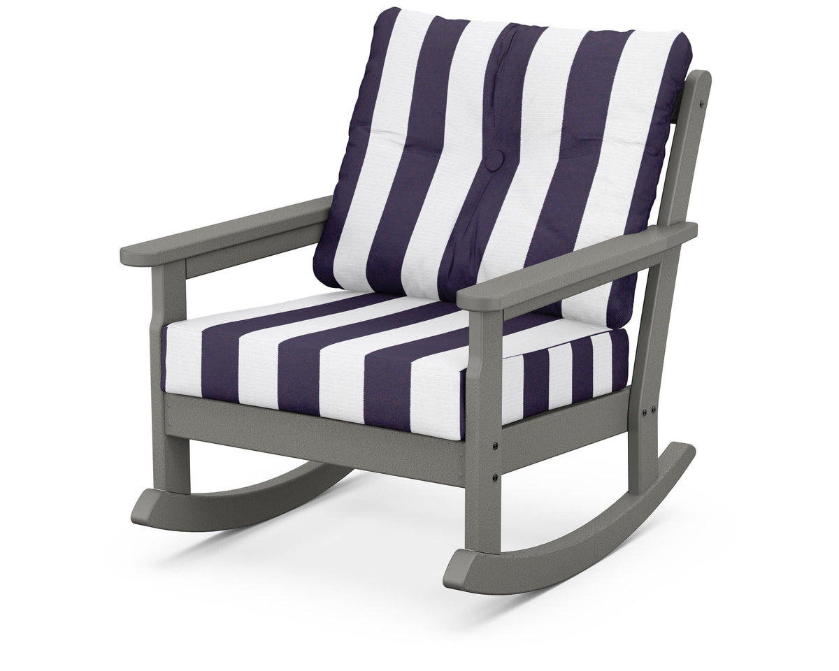 POLYWOOD Vineyard Deep Seating Rocking Chair in Slate Grey / Cabana Stripe Navy