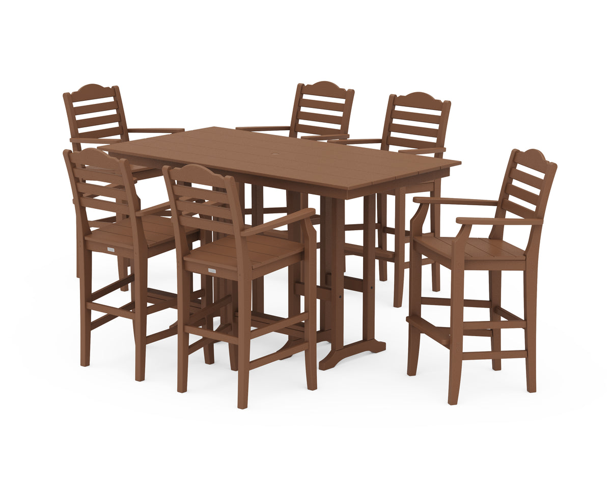 POLYWOOD Savannah Arm Chair 7-Piece Farmhouse Bar Set in Teak
