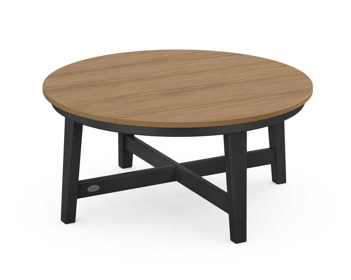 POLYWOOD Newport 36" Round Coffee Table in Black / Natural