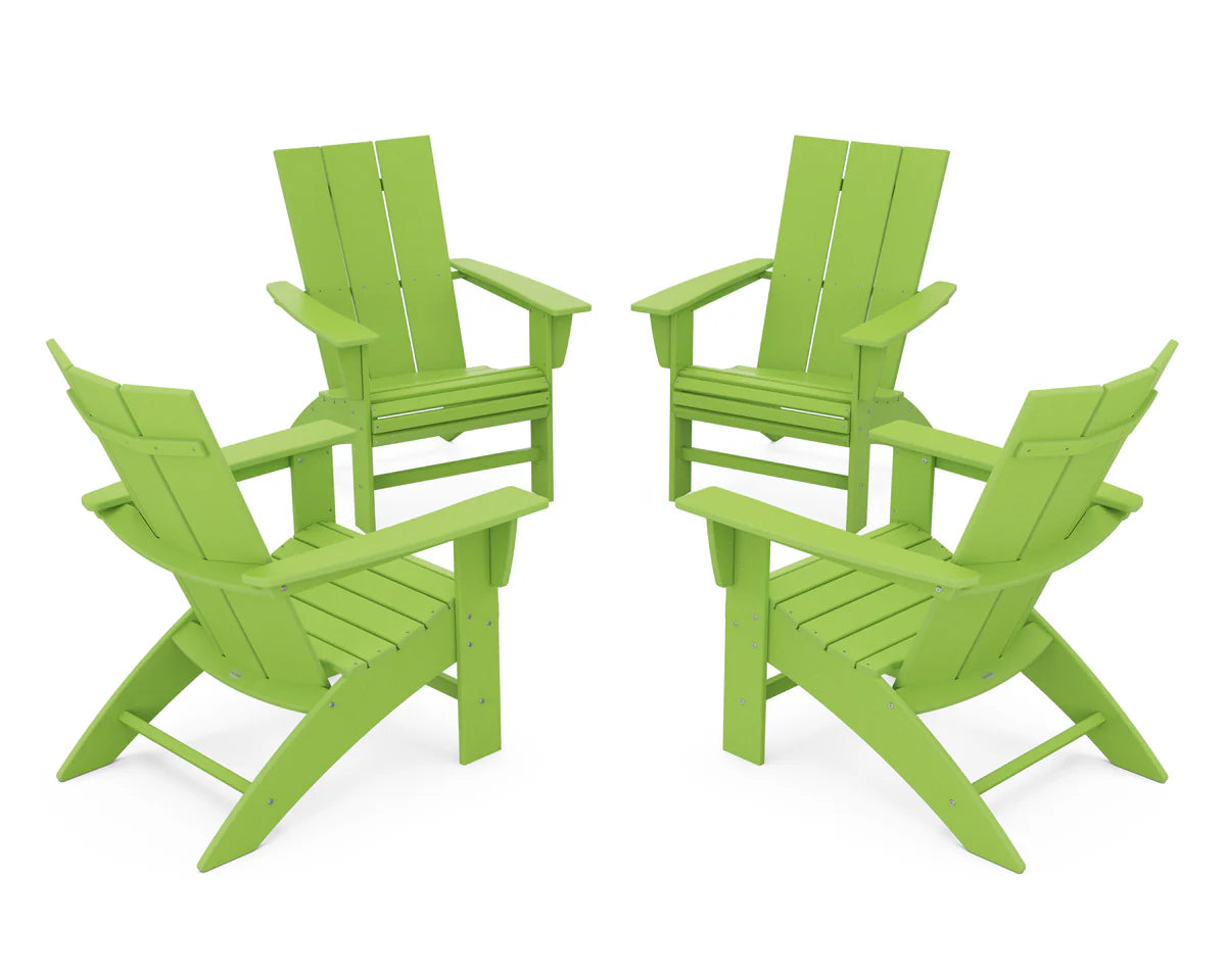 POLYWOOD 4-Piece Modern Curveback Adirondack Conversation Set in Lime