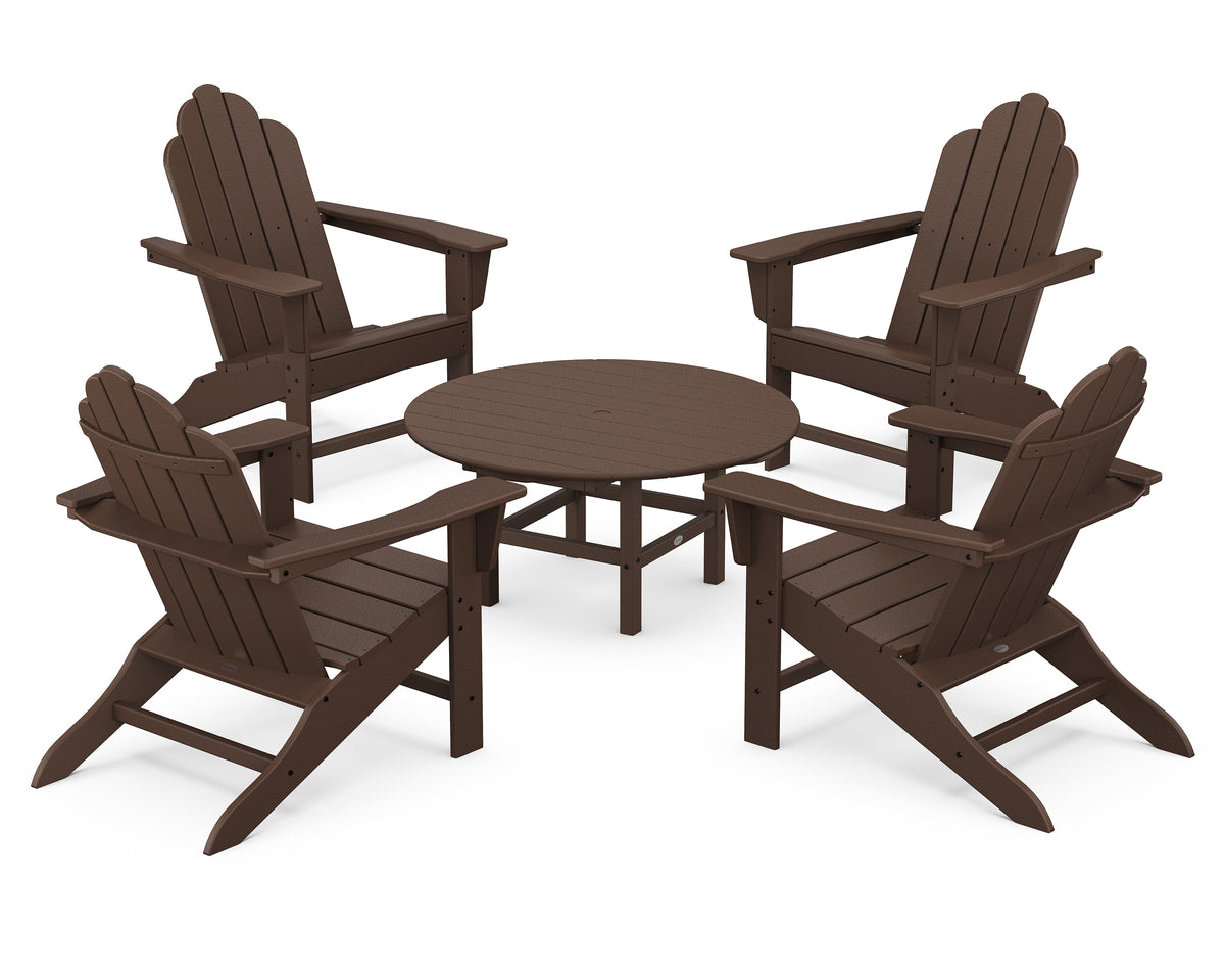 POLYWOOD Long Island Adirondack 5-Piece Conversation Group with Round 37" Conversation Table in Mahogany
